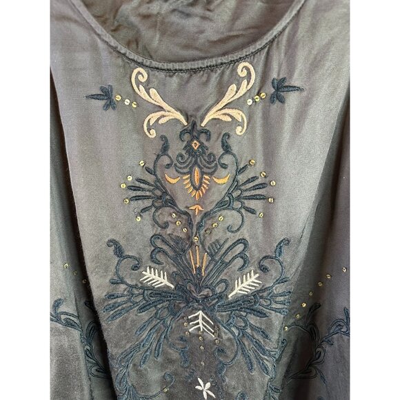 Odd Molly Embroidered Brown Satin Tank Top Size 1/Small - Picture 3 of 6